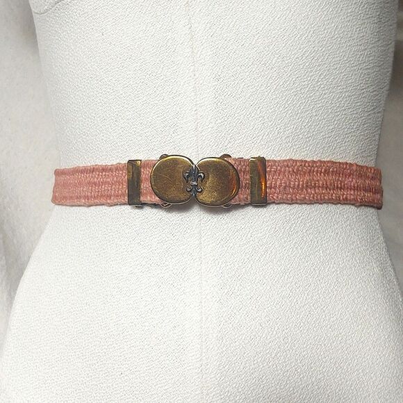 Vintage Woven Stretch Belt with Gold Disk Buckle & Fleur De Lis Accent -… - Picture 1 of 7